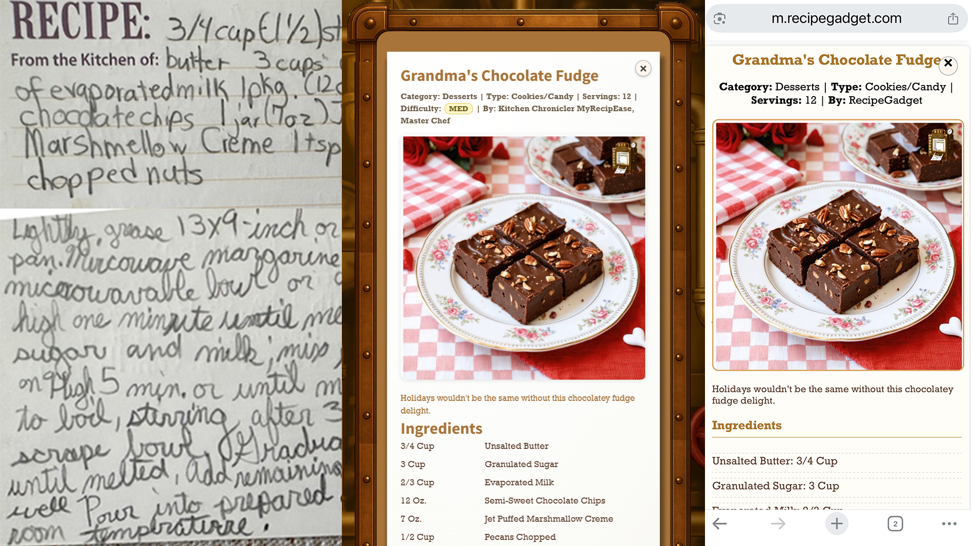 From handwritten recipe card to desktop Recipe Gadget workbench to the Mobile Kitchen Companion