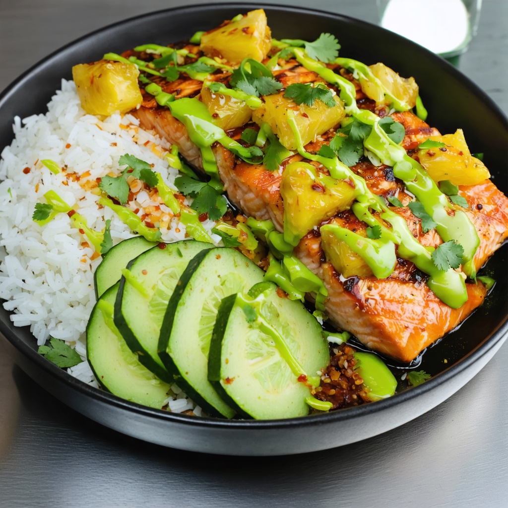 Chipotle Teriyaki Pineapple Salmon Bowl recipe