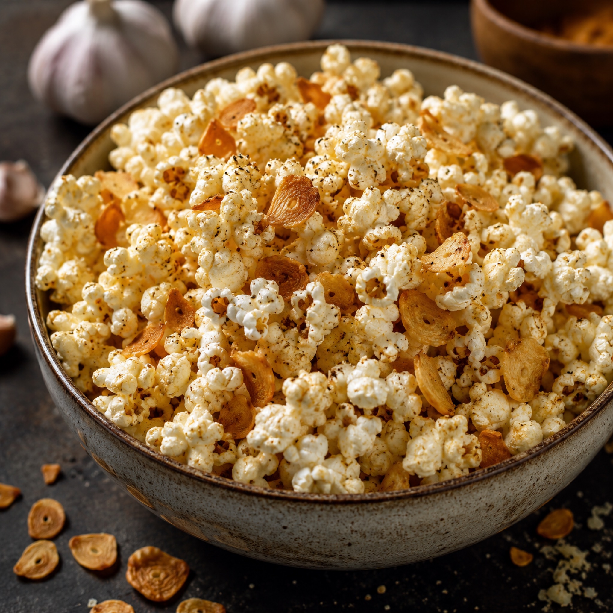 Garlic-laced popcorn.