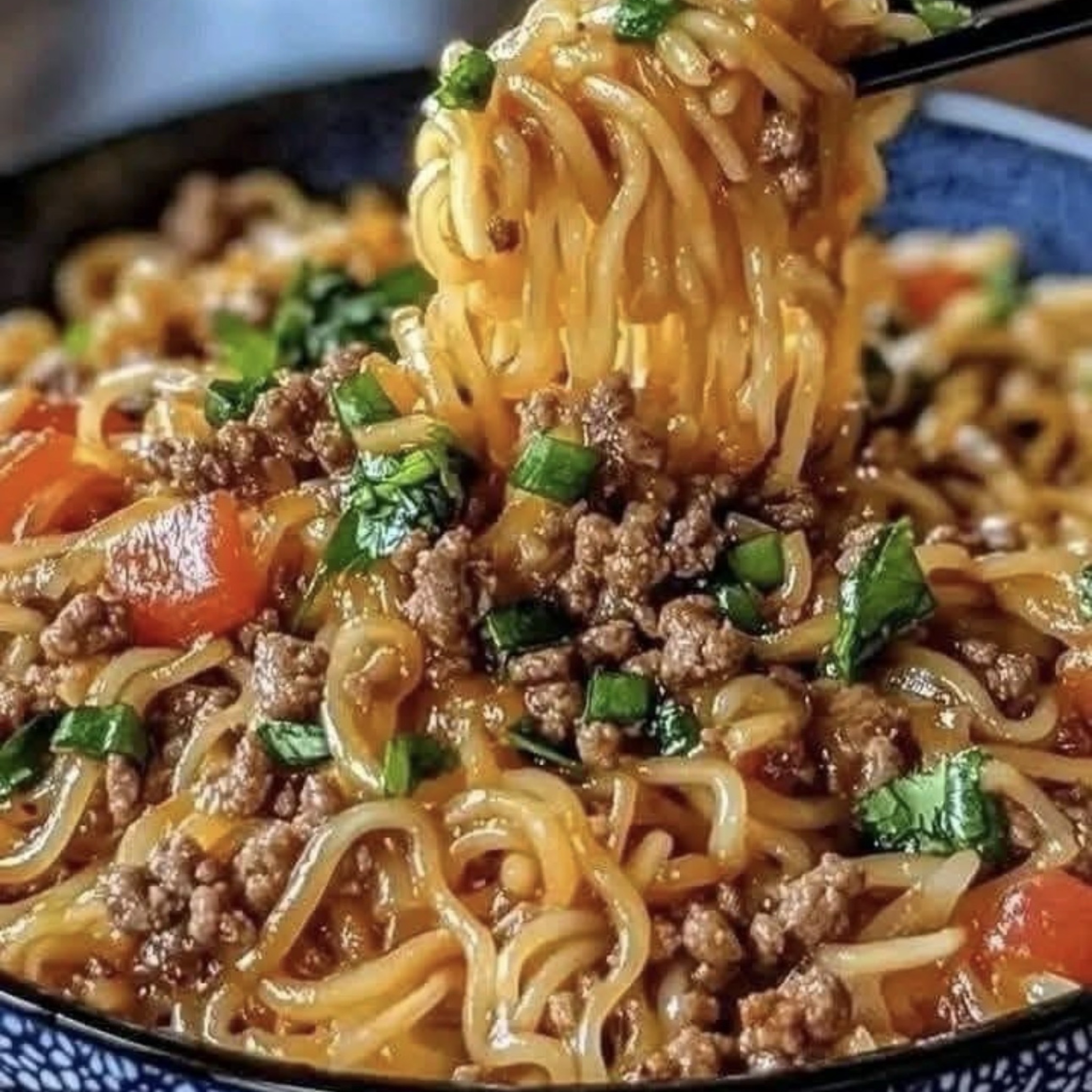 Mongolian Ground Beef Noodles recipe